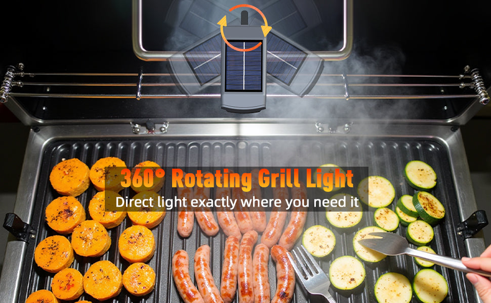 Solar/USB-C Charging Grill Lights for Outdoor Grill,Automatic On/Off LED BBQ Light Designed for All Grills,360° Rotatable,Waterproof and Heat-resistant,Grilling Accessories Gifts for Men