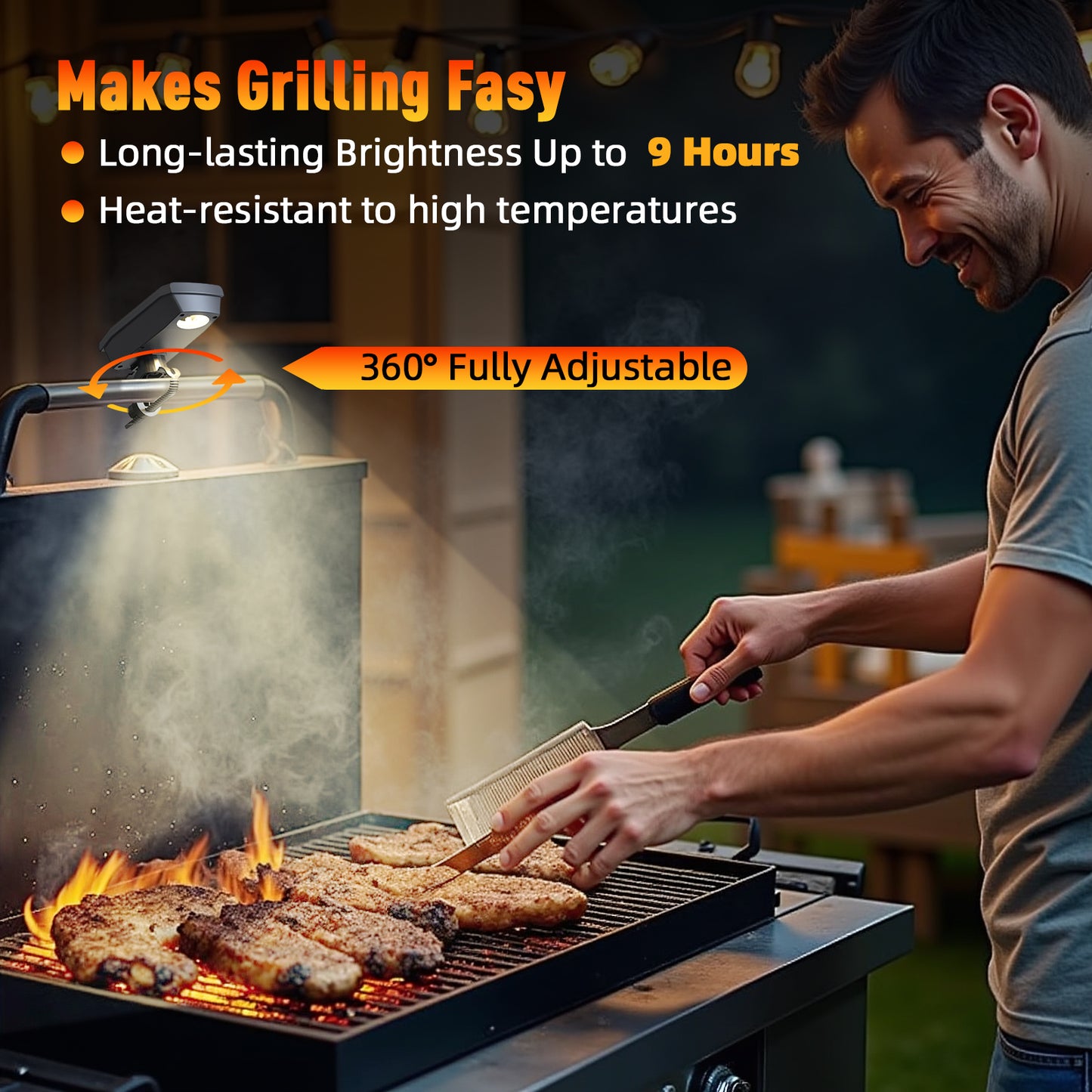 Solar/USB-C Charging Grill Lights for Outdoor Grill,Automatic On/Off LED BBQ Light Designed for All Grills,360° Rotatable,Waterproof and Heat-resistant,Grilling Accessories Gifts for Men