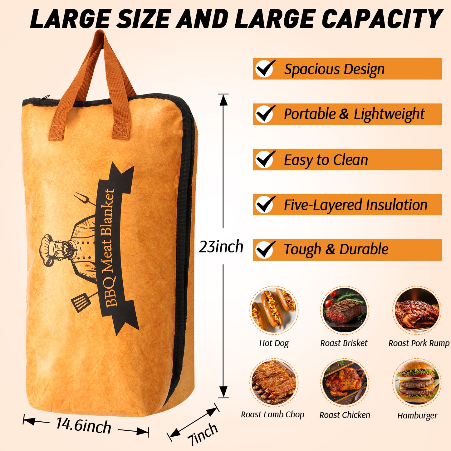 21/23inch BBQ Blanket for Resting Meat Compatible with Traeger Pitboss Pellet Smoker -BBQ Accessories Meat Insulated Bag for Brisket/Pork Shoulder/Steak -Birthday Anniversary Valentines Day Gift for Men