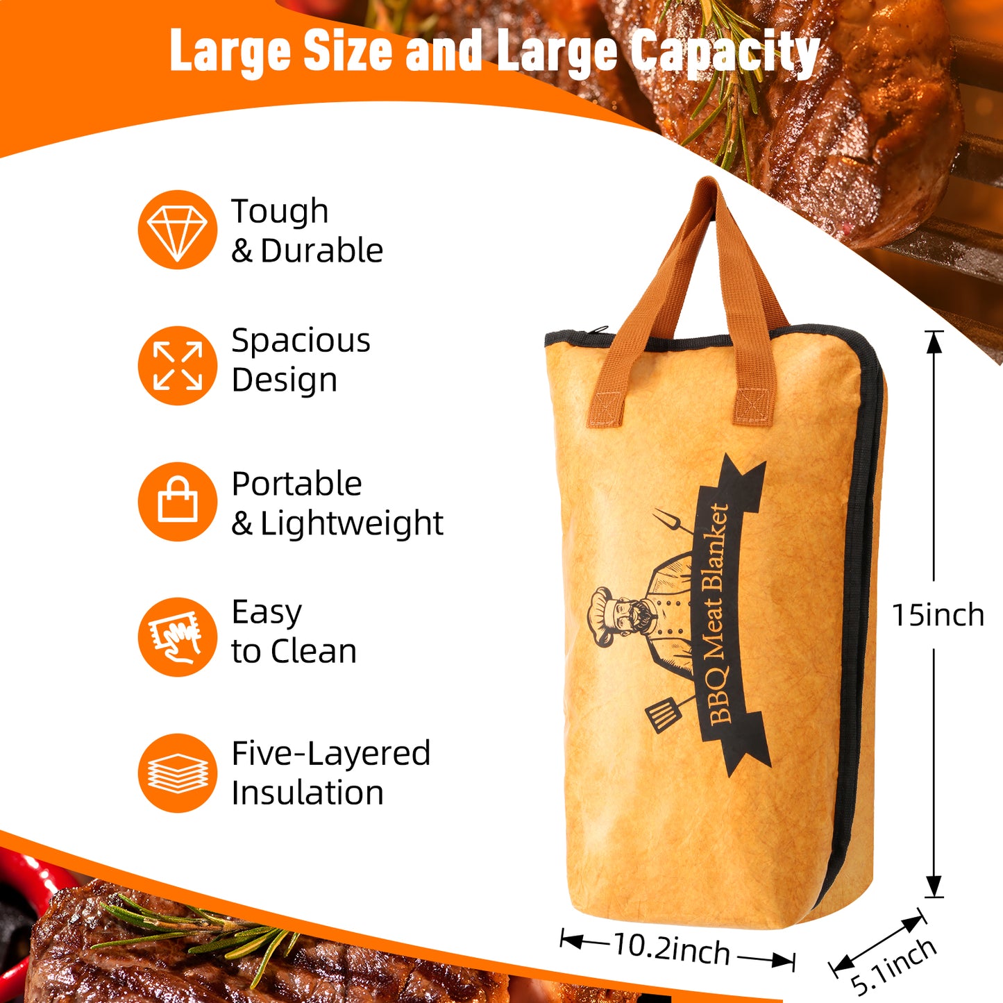 BBQ Blanket for Resting Meat,Smoker Meat Resting Blanket, Rusable Smoker Grilling Meat Insulated Resting Bag with Wide Mouth for Large Brisket/Beef/Pork Shoulders/Turkeys(15inch/21inch)