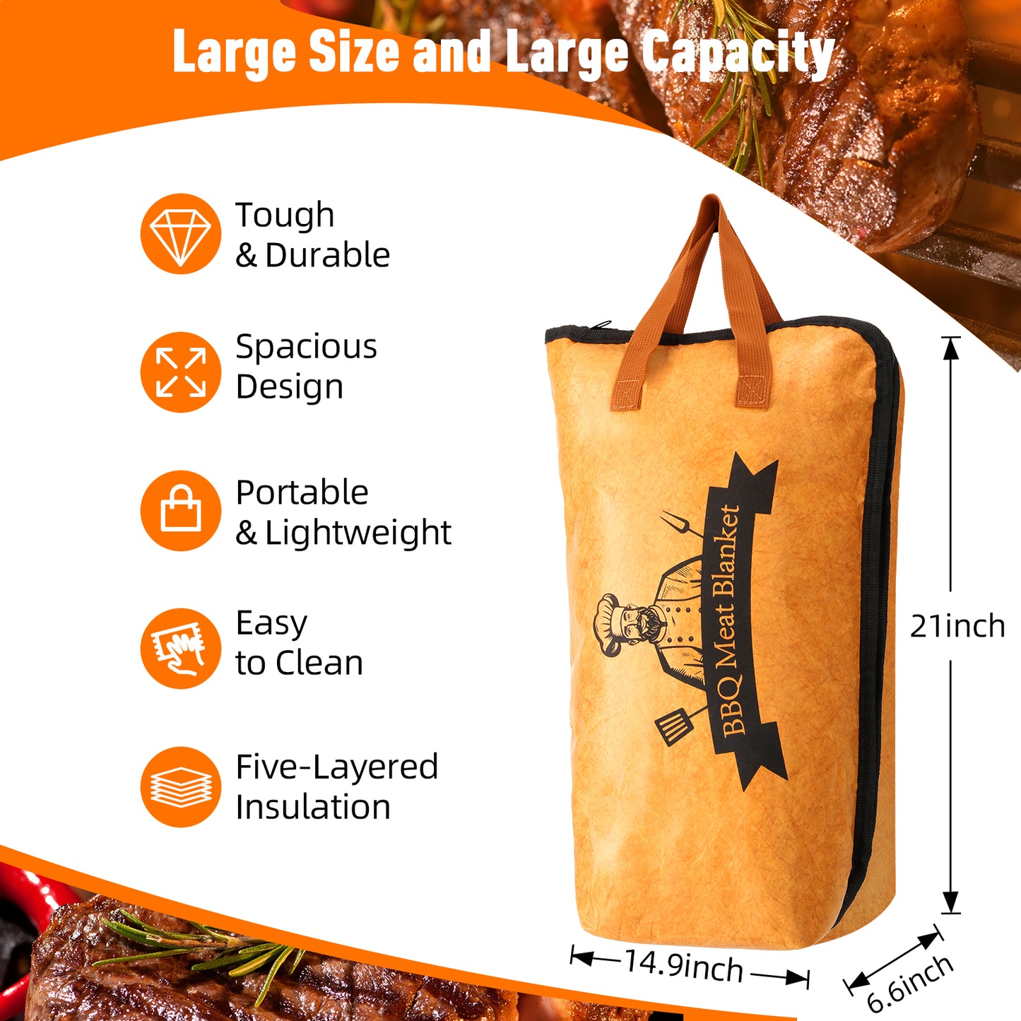 BBQ Blanket for Resting Meat,Smoker Meat Resting Blanket, Rusable Smoker Grilling Meat Insulated Resting Bag with Wide Mouth for Large Brisket/Beef/Pork Shoulders/Turkeys(15inch/21inch)