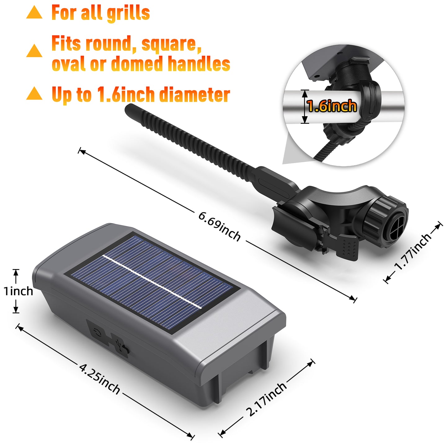 Solar/USB-C Charging Grill Lights for Outdoor Grill,Automatic On/Off LED BBQ Light Designed for All Grills,360° Rotatable,Waterproof and Heat-resistant,Grilling Accessories Gifts for Men