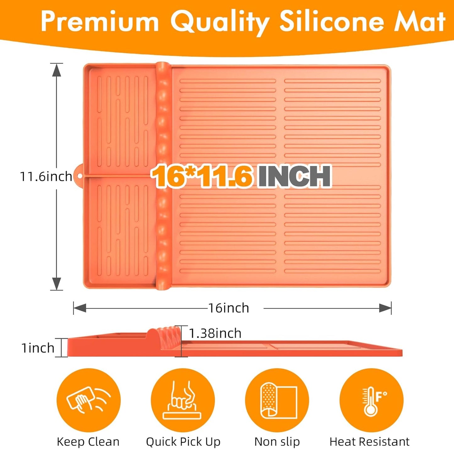 Griddle Mat Compatible with Blackstone, Silicone Grill Tools Mat with Drip Pad, Spatula Mat for Outdoor Grill, Side Shelf Mat Grill Pad (Orange/Grey)