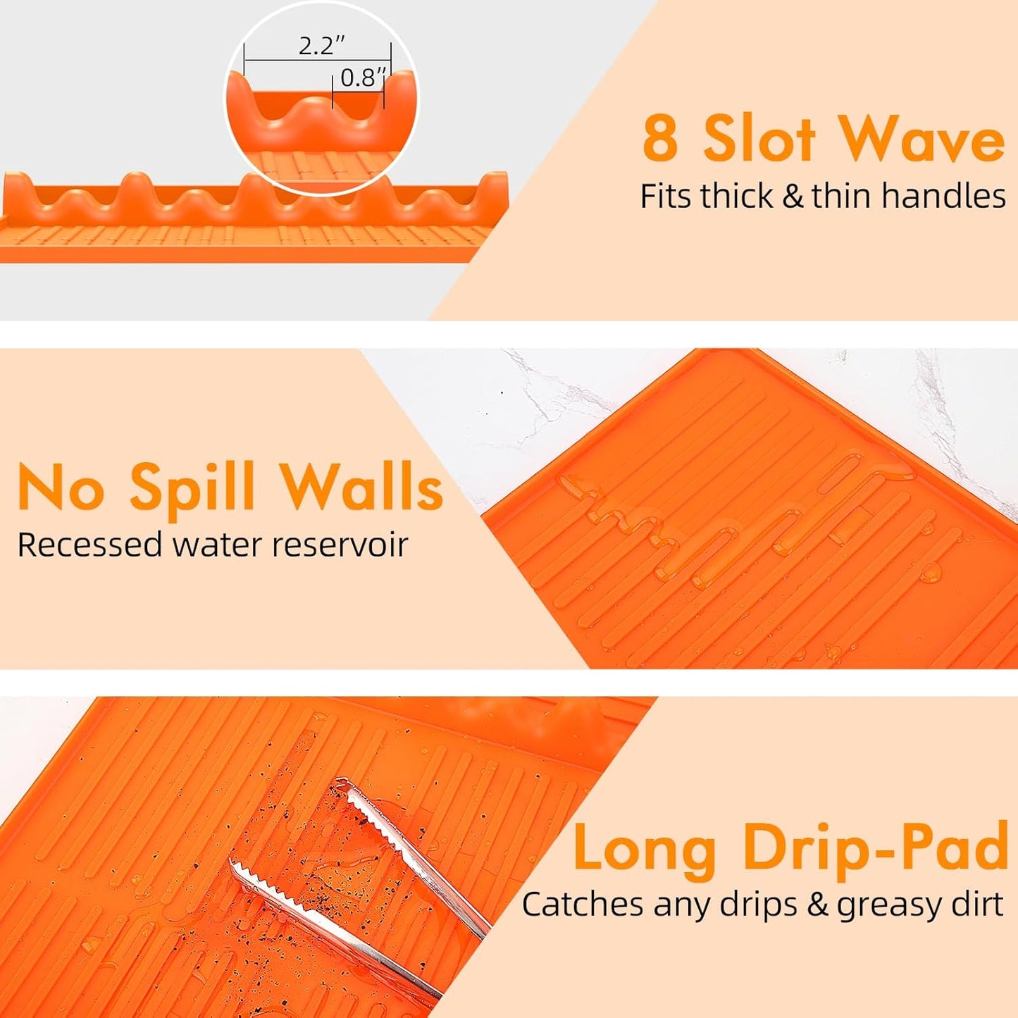 Griddle Mat Compatible with Blackstone, Silicone Grill Tools Mat with Drip Pad, Spatula Mat for Outdoor Grill, Side Shelf Mat Grill Pad (Orange/Grey)