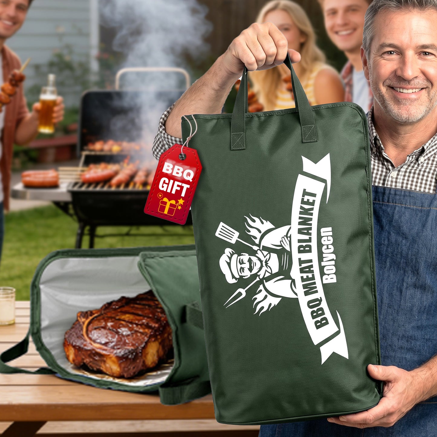 21/23in Black Upgraded Insulated BBQ Blanket for Resting Meat-BBQ Smoker Accessories Gifts for Men Dad Husband-Air Fryer/Kitchen/Camping/Baking/Party Essential-Bag for Brisket/Steak/Pork Shoulder/Turkey