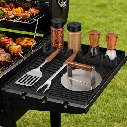 Black Silicone Tools Mat for Griddle Kitchen Cooking Baking Countertop-Side Shelf Spatula Mat with Drip Pad for Blackstone Weber Traeger Pit Boss Flat Top Grill Smoker- BBQ Accessories Gifts for Men
