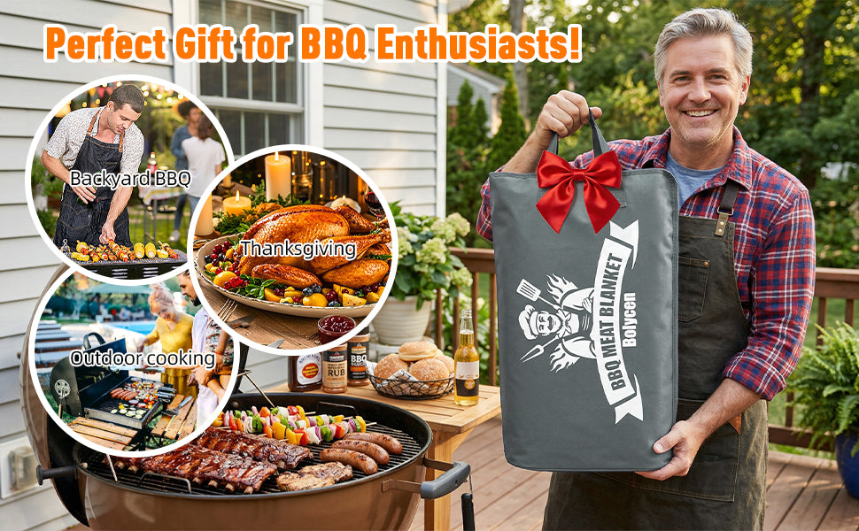 21/23in Gray Upgraded Insulated BBQ Blanket for Resting Meat-BBQ Smoker Accessories Gifts for Men Dad Husband-Air Fryer/Kitchen/Camping/Baking/Party Essential-Bag for Brisket/Steak/Pork Shoulder/Turkey