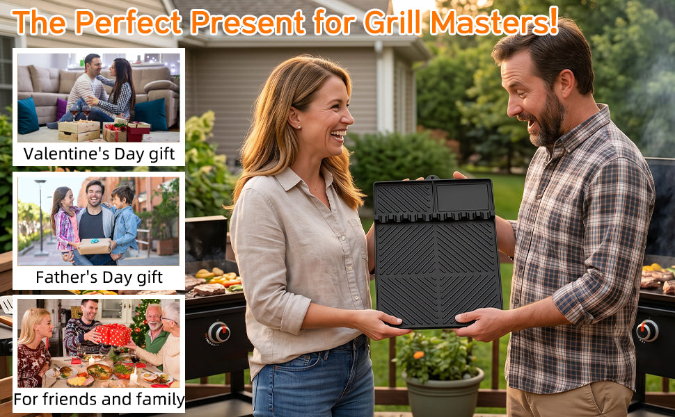 Black Silicone Tools Mat for Griddle Kitchen Cooking Baking Countertop-Side Shelf Spatula Mat with Drip Pad for Blackstone Weber Traeger Pit Boss Flat Top Grill Smoker- BBQ Accessories Gifts for Men