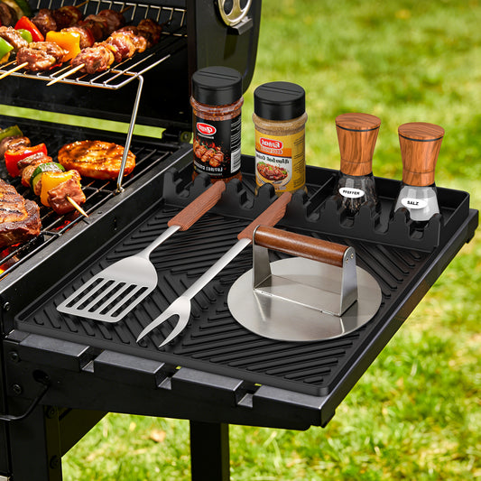 Silicone Tools Mat for Griddle Kitchen Cooking Baking Countertop-Side Shelf Spatula Mat with Drip Pad for Blackstone Weber Traeger Pit Boss Flat Top Grill Smoker- BBQ Accessories Gifts for Men