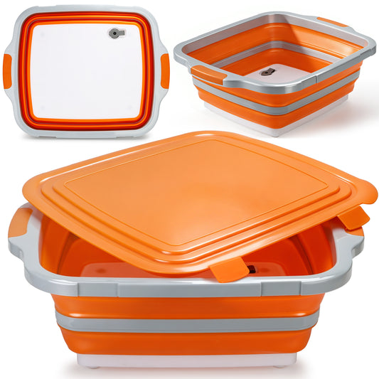 Collapsible BBQ Prep Tub with Locking Lid & Cutting Board - Marinade Container Grill Carry System for RV Picnic Tailgate - Portable Wash Basin for Kitchen Camping Sink - Gift for Men Women