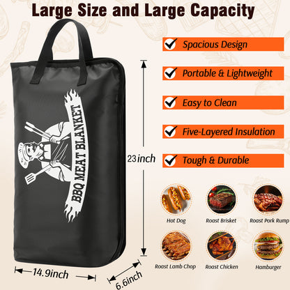 21/23in Black Upgraded BBQ Blanket for Resting Meat - Meat Insulated Bag for Brisket/Pork Shoulder/Steak - Gift for Men Him Dad - Grill BBQ Accessories
