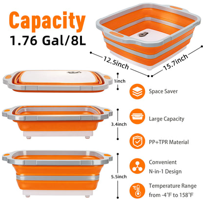 8/16/30L Collapsible BBQ Prep Tub with Locking Lid & Cutting Board - Marinade Container Grill Carry System for RV Picnic Tailgate - Portable Wash Basin for Kitchen Camping Sink - Gift for Men Women