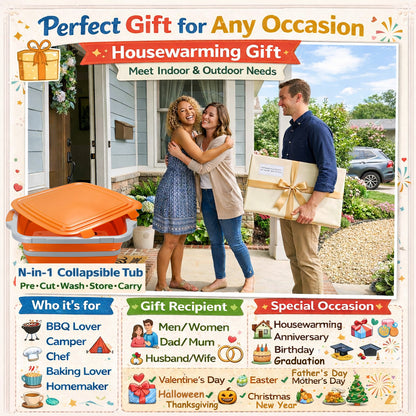 8/16/30L Collapsible BBQ Prep Tub with Locking Lid & Cutting Board - Marinade Container Grill Carry System for RV Picnic Tailgate - Portable Wash Basin for Kitchen Camping Sink - Gift for Men Women