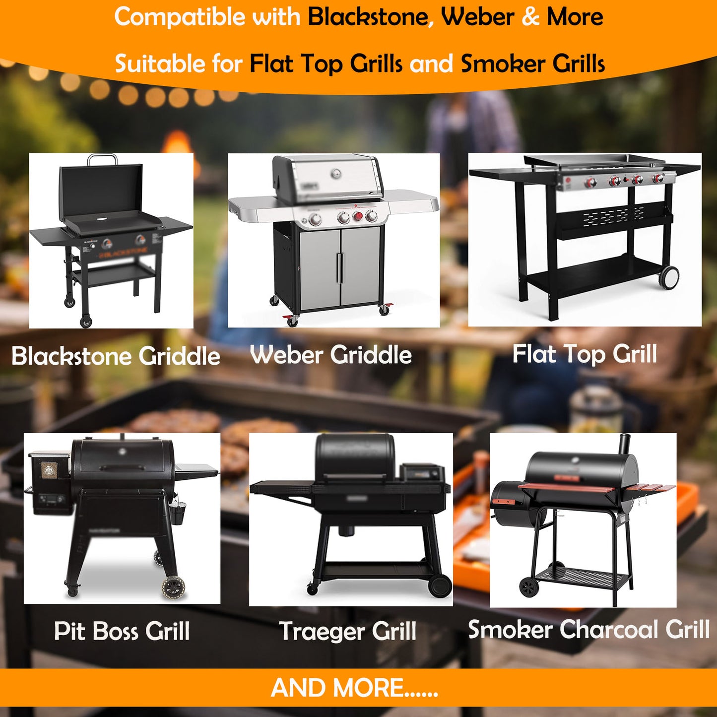 Griddle Mat Compatible with Blackstone, Silicone Grill Tools Mat with Drip Pad, Spatula Mat for Outdoor Grill, Side Shelf Mat Grill Pad (Orange/Grey)