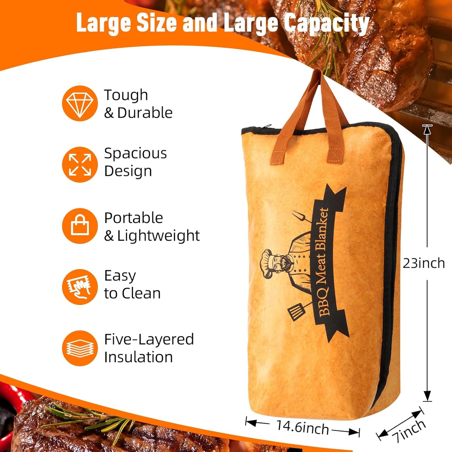 BBQ Blanket for Resting Meat,Smoker Meat Resting Blanket, Rusable Smoker Grilling Meat Insulated Resting Bag with Wide Mouth for Large Brisket/Beef/Pork Shoulders/Turkeys