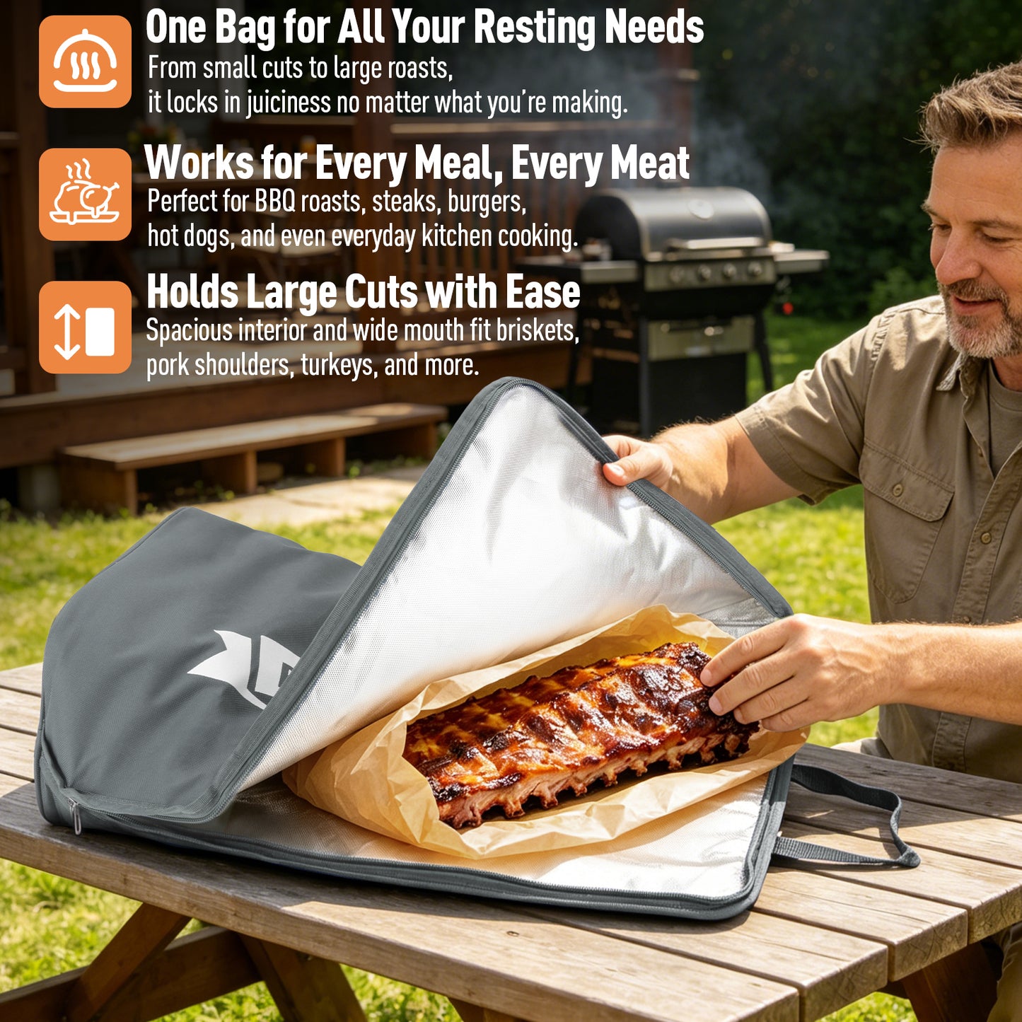 21/23in Gray Upgraded Insulated BBQ Blanket for Resting Meat-BBQ Smoker Accessories Gifts for Men Dad Husband-Air Fryer/Kitchen/Camping/Baking/Party Essential-Bag for Brisket/Steak/Pork Shoulder/Turkey