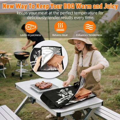 21/23in Black Upgraded Insulated BBQ Blanket for Resting Meat-BBQ Smoker Accessories Gifts for Men Dad Husband-Air Fryer/Kitchen/Camping/Baking/Party Essential-Bag for Brisket/Steak/Pork Shoulder/Turkey