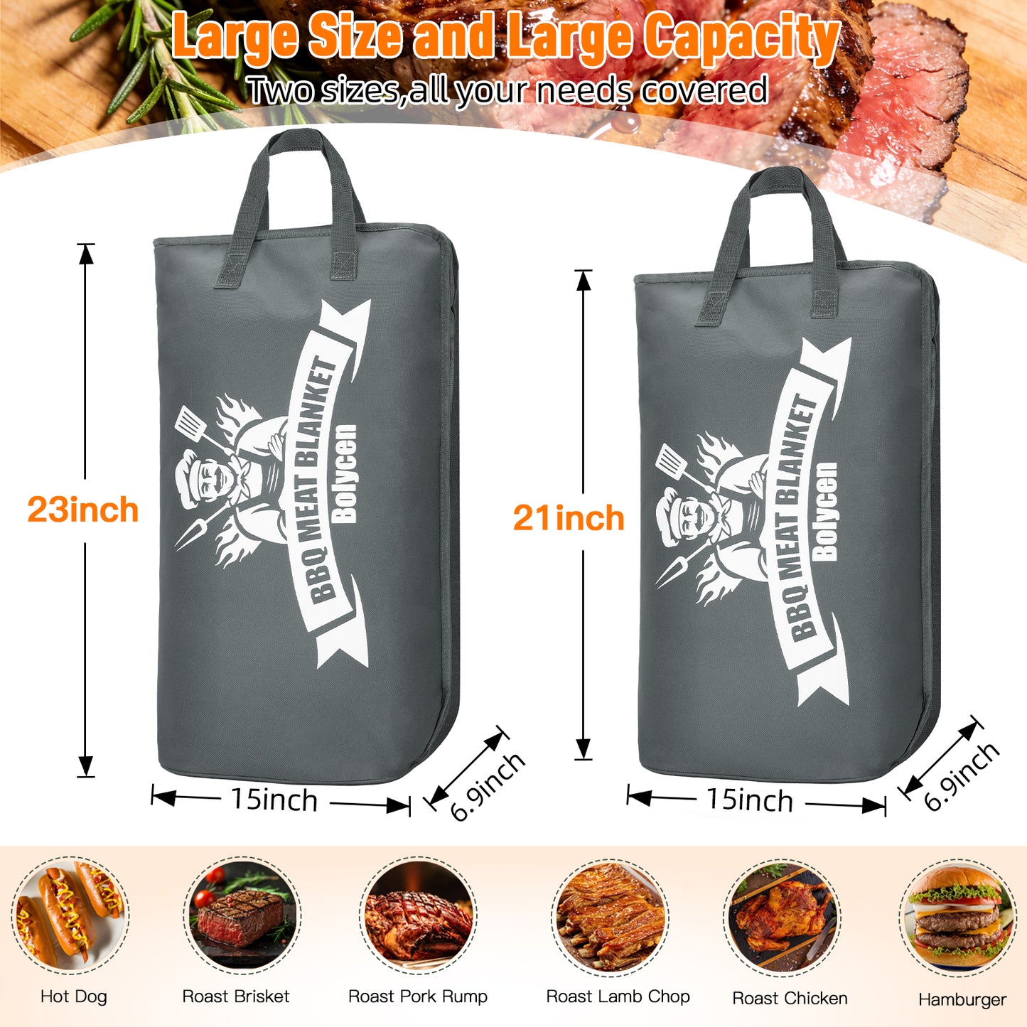 21/23in Gray Upgraded Insulated BBQ Blanket for Resting Meat-BBQ Smoker Accessories Gifts for Men Dad Husband-Air Fryer/Kitchen/Camping/Baking/Party Essential-Bag for Brisket/Steak/Pork Shoulder/Turkey