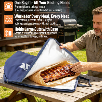 21/23in Blue Upgraded Insulated BBQ Blanket for Resting Meat-BBQ Smoker Accessories Gifts for Men Dad Husband-Air Fryer/Kitchen/Camping/Baking/Party Essential-Bag for Brisket/Steak/Pork Shoulder/Turkey