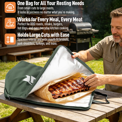 21/23in Green Upgraded Insulated BBQ Blanket for Resting Meat-BBQ Smoker Accessories Gifts for Men Dad Husband-Air Fryer/Kitchen/Camping/Baking/Party Essential-Bag for Brisket/Steak/Pork Shoulder/Turkey