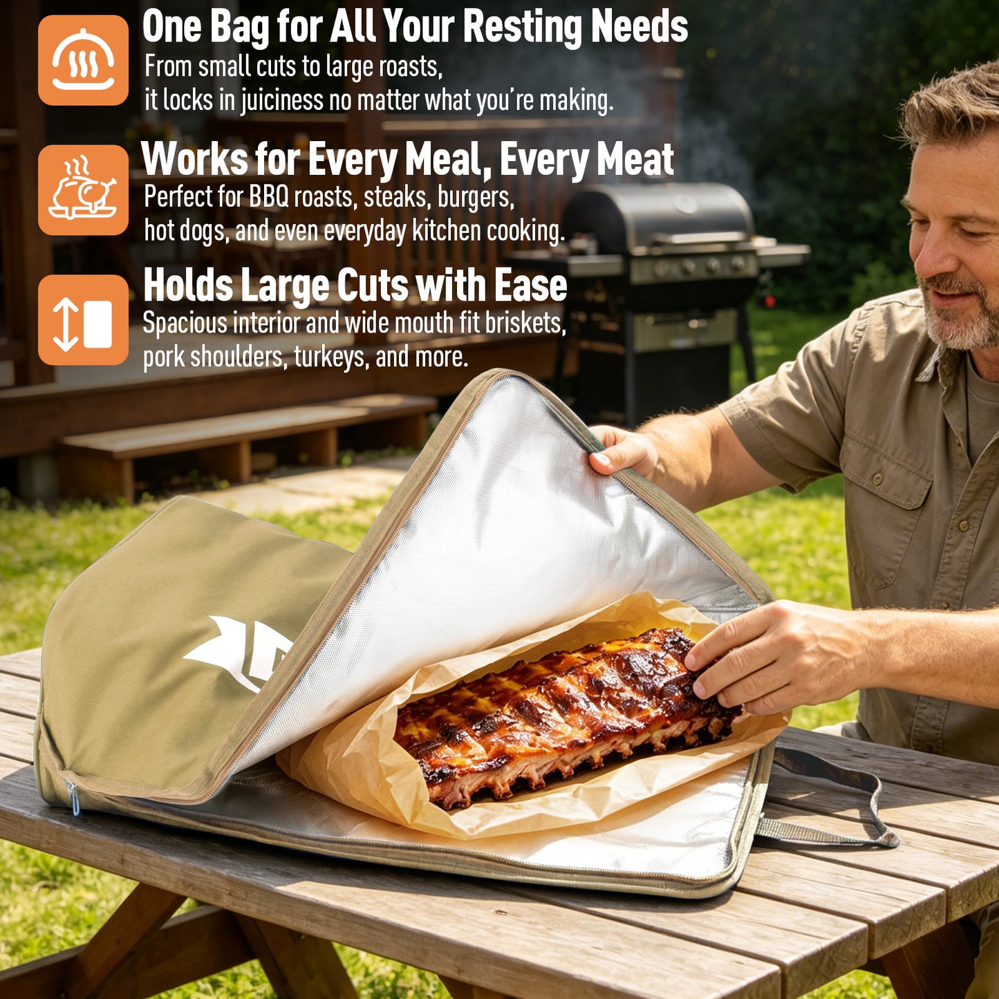 21/23in Beige Upgraded Insulated BBQ Blanket for Resting Meat-BBQ Smoker Accessories Gifts for Men Dad Husband-Air Fryer/Kitchen/Camping/Baking/Party Essential-Bag for Brisket/Steak/Pork Shoulder/Turkey