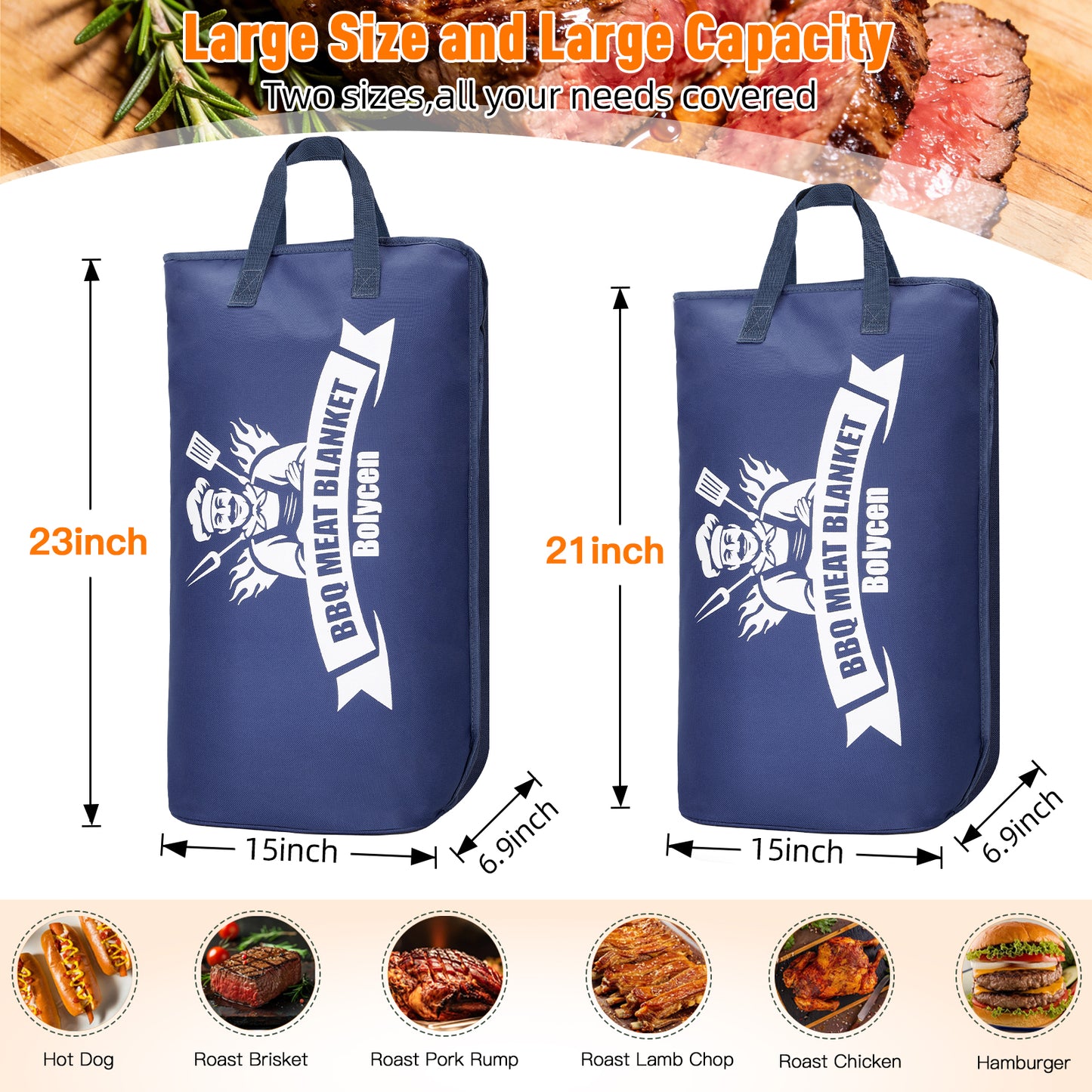 21/23in Blue Upgraded Insulated BBQ Blanket for Resting Meat-BBQ Smoker Accessories Gifts for Men Dad Husband-Air Fryer/Kitchen/Camping/Baking/Party Essential-Bag for Brisket/Steak/Pork Shoulder/Turkey