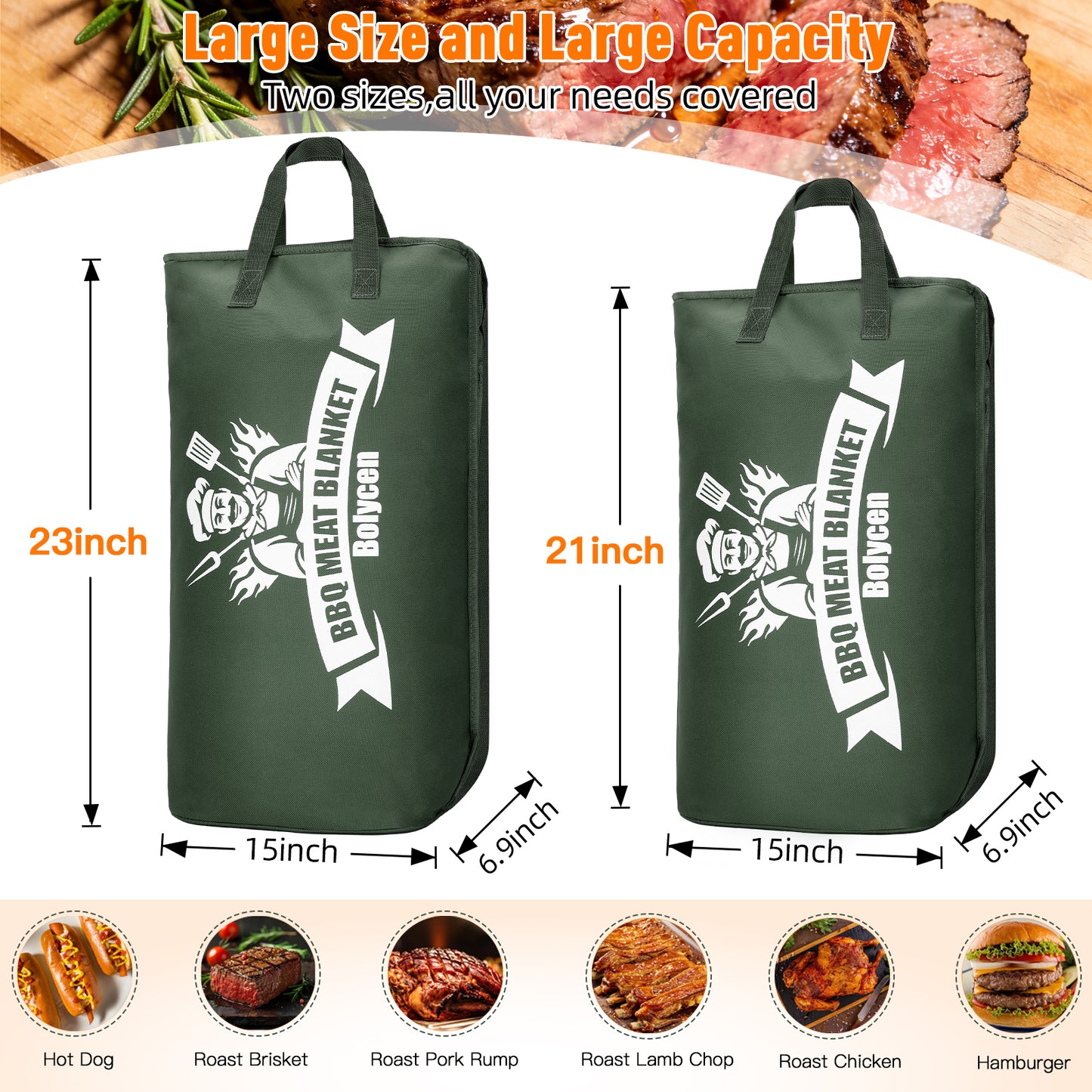 21/23in Green Upgraded Insulated BBQ Blanket for Resting Meat-BBQ Smoker Accessories Gifts for Men Dad Husband-Air Fryer/Kitchen/Camping/Baking/Party Essential-Bag for Brisket/Steak/Pork Shoulder/Turkey