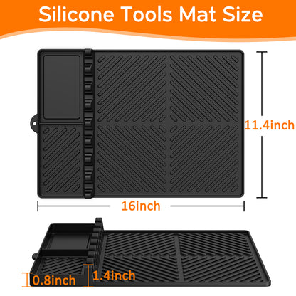 Black Silicone Tools Mat for Griddle Kitchen Cooking Baking Countertop-Side Shelf Spatula Mat with Drip Pad for Blackstone Weber Traeger Pit Boss Flat Top Grill Smoker- BBQ Accessories Gifts for Men