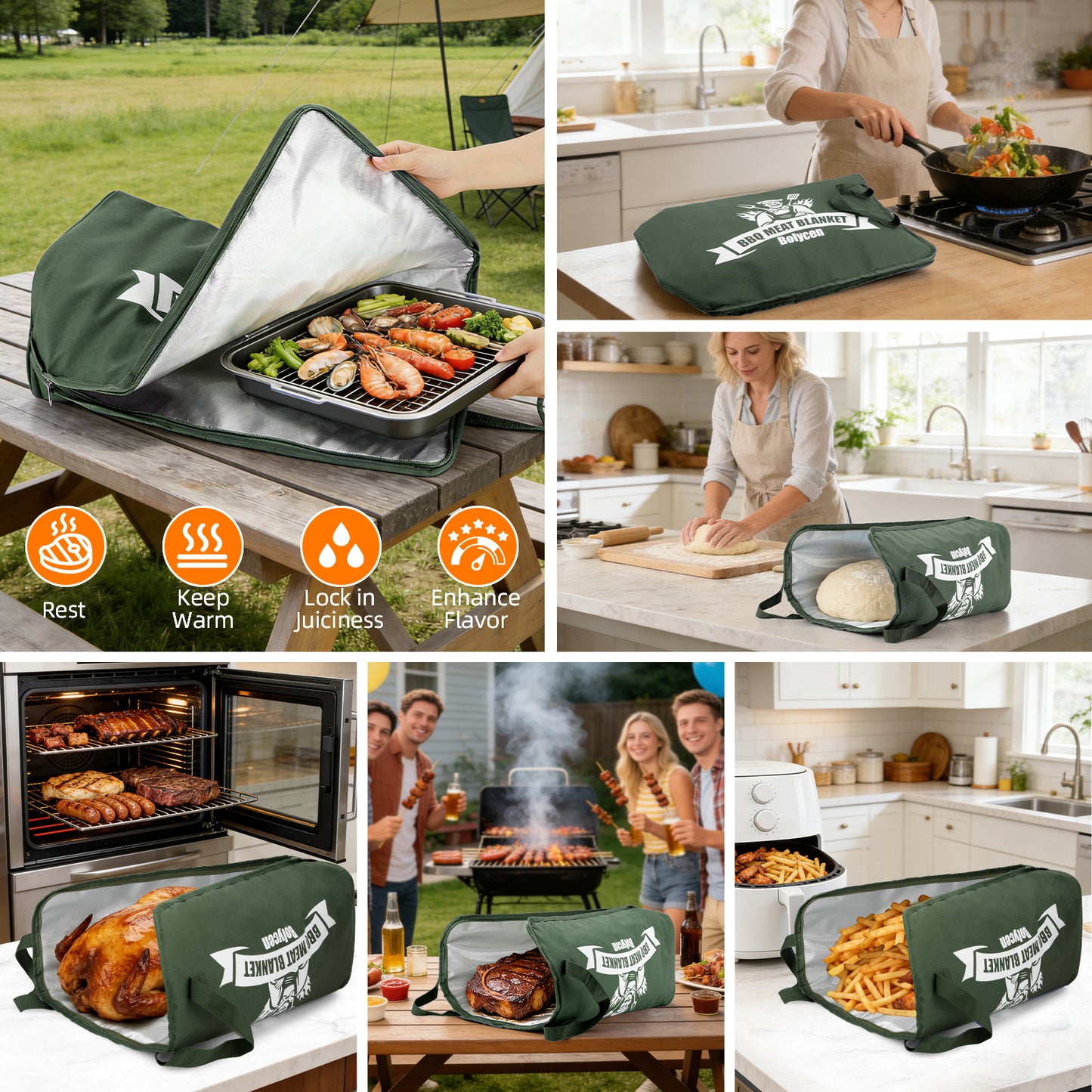 21/23in Green Upgraded Insulated BBQ Blanket for Resting Meat-BBQ Smoker Accessories Gifts for Men Dad Husband-Air Fryer/Kitchen/Camping/Baking/Party Essential-Bag for Brisket/Steak/Pork Shoulder/Turkey