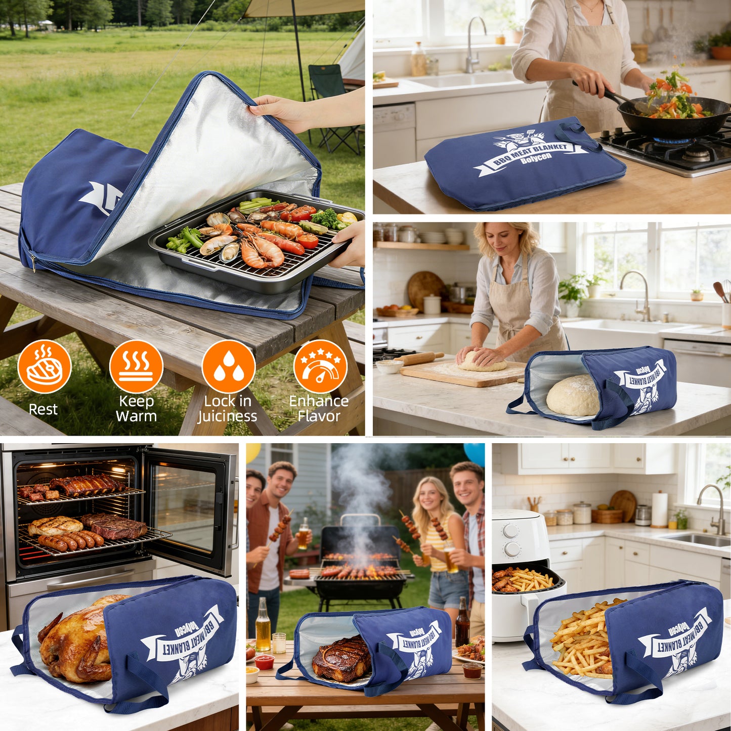 21/23in Blue Upgraded Insulated BBQ Blanket for Resting Meat-BBQ Smoker Accessories Gifts for Men Dad Husband-Air Fryer/Kitchen/Camping/Baking/Party Essential-Bag for Brisket/Steak/Pork Shoulder/Turkey