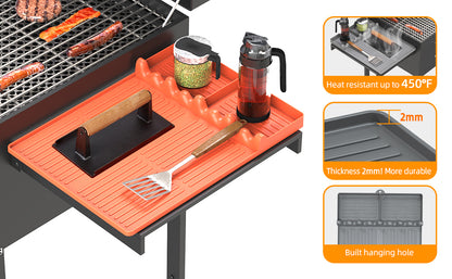 Grey Griddle Mat Compatible with Blackstone, Silicone Grill Tools Mat with Drip Pad, Spatula Mat for Outdoor Grill, Side Shelf Mat Grill Pad (Orange/Grey)