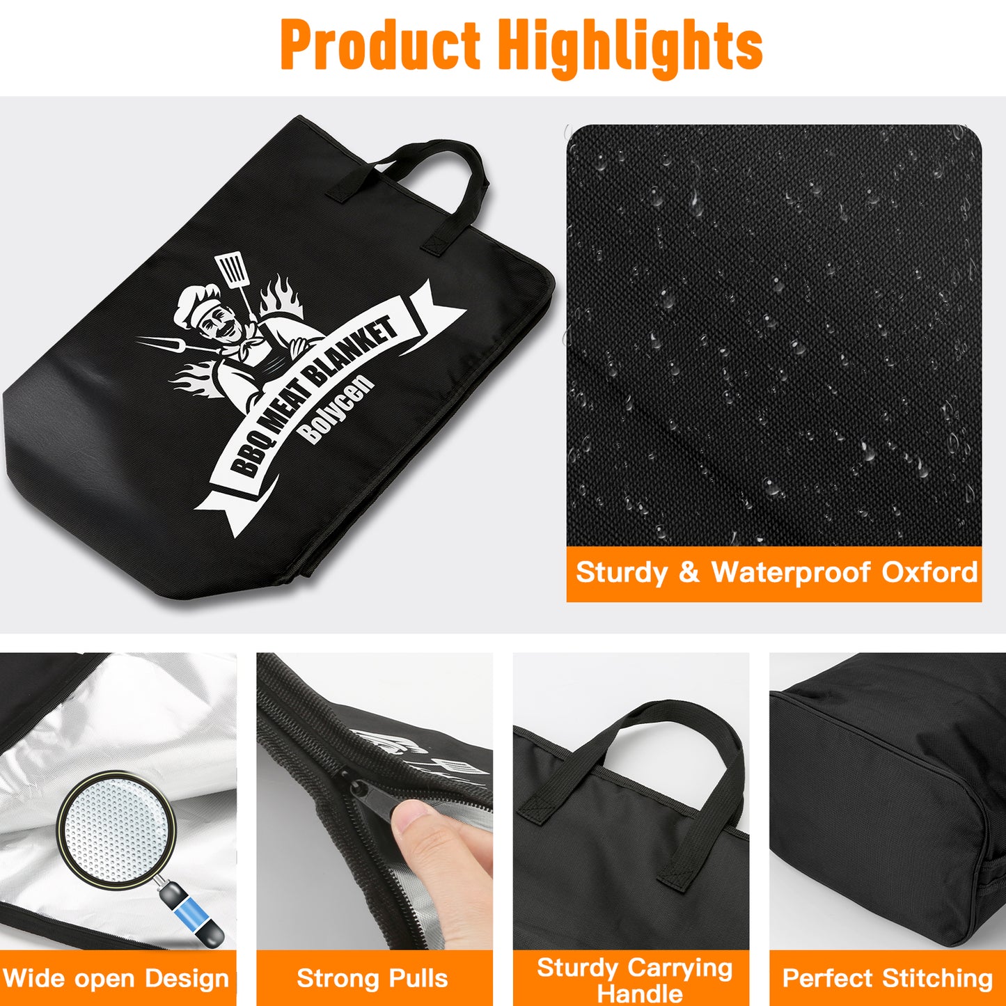 21/23in Black Upgraded Insulated BBQ Blanket for Resting Meat-BBQ Smoker Accessories Gifts for Men Dad Husband-Air Fryer/Kitchen/Camping/Baking/Party Essential-Bag for Brisket/Steak/Pork Shoulder/Turkey