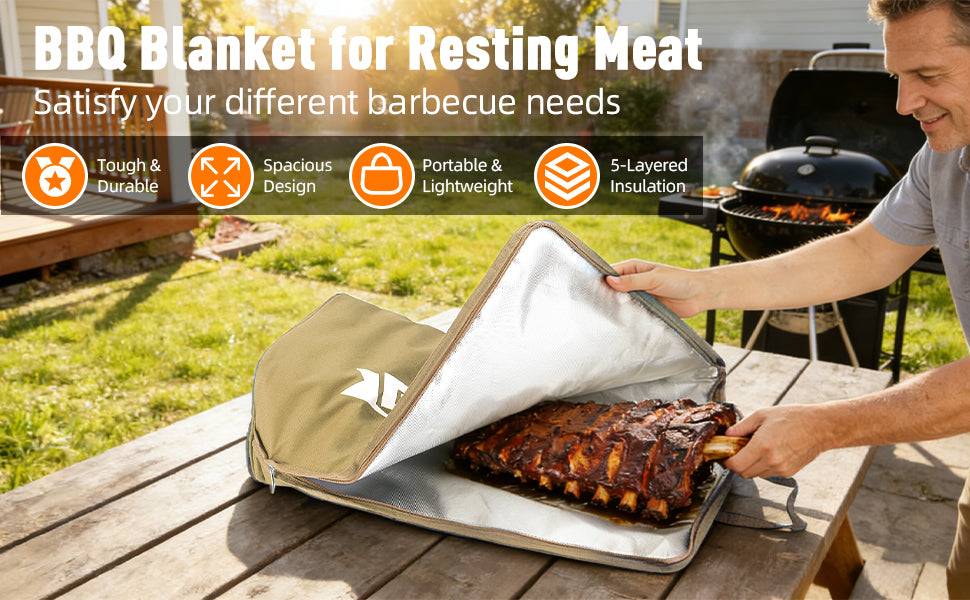 21/23in Beige Upgraded Insulated BBQ Blanket for Resting Meat-BBQ Smoker Accessories Gifts for Men Dad Husband-Air Fryer/Kitchen/Camping/Baking/Party Essential-Bag for Brisket/Steak/Pork Shoulder/Turkey