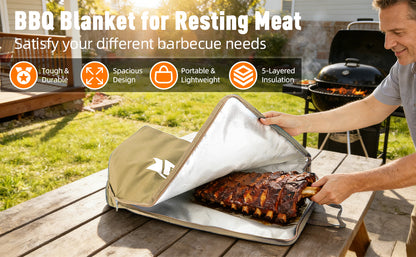 21/23in Beige Upgraded Insulated BBQ Blanket for Resting Meat-BBQ Smoker Accessories Gifts for Men Dad Husband-Air Fryer/Kitchen/Camping/Baking/Party Essential-Bag for Brisket/Steak/Pork Shoulder/Turkey