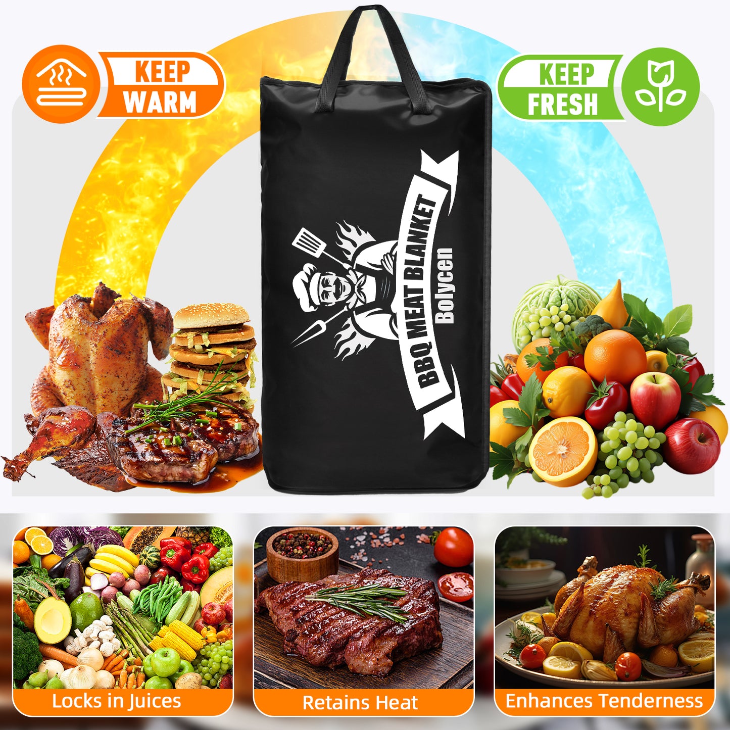 21/23in Black Upgraded Insulated BBQ Blanket for Resting Meat-BBQ Smoker Accessories Gifts for Men Dad Husband-Air Fryer/Kitchen/Camping/Baking/Party Essential-Bag for Brisket/Steak/Pork Shoulder/Turkey