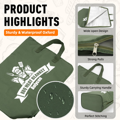 21/23in Green Upgraded Insulated BBQ Blanket for Resting Meat-BBQ Smoker Accessories Gifts for Men Dad Husband-Air Fryer/Kitchen/Camping/Baking/Party Essential-Bag for Brisket/Steak/Pork Shoulder/Turkey
