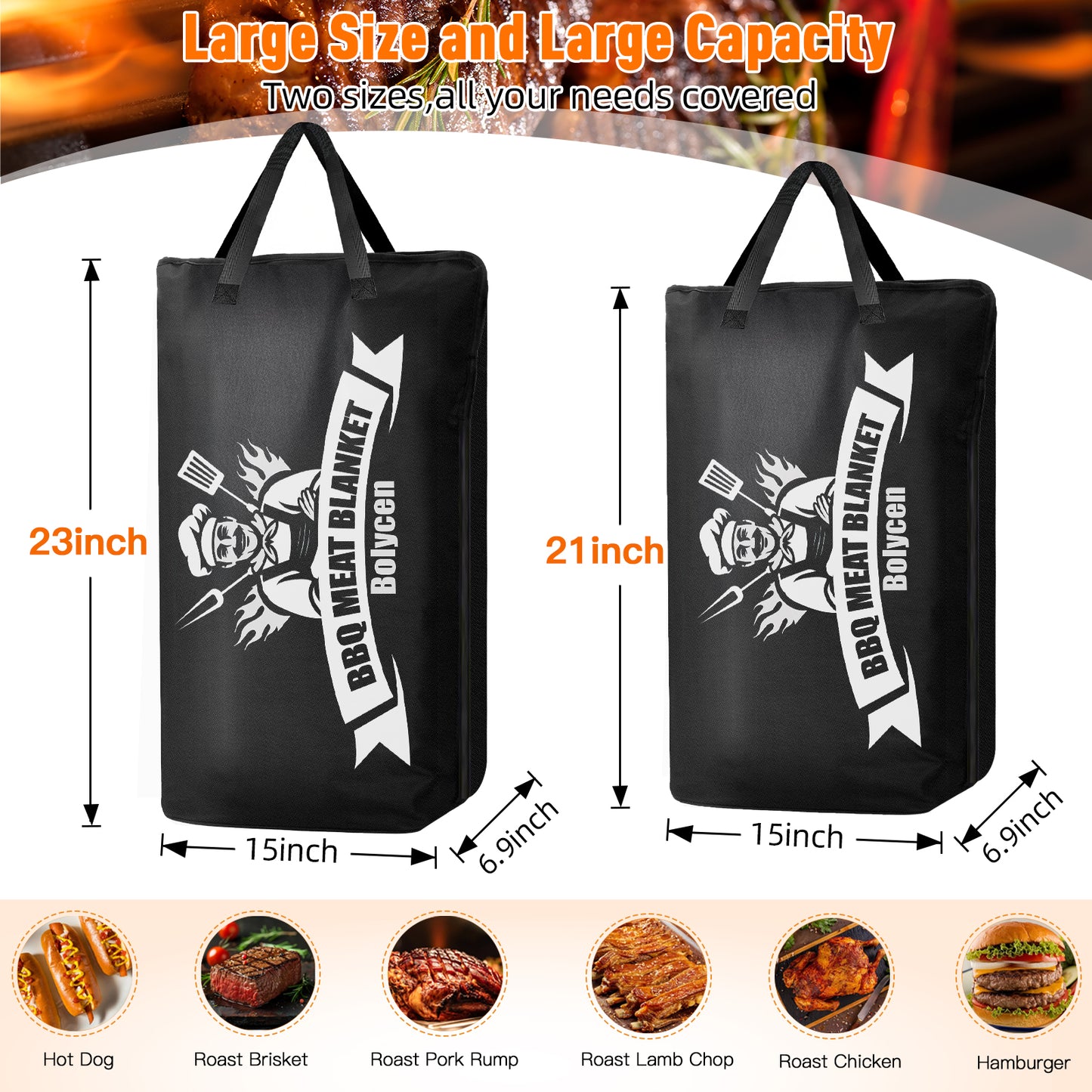 21/23in Black Upgraded Insulated BBQ Blanket for Resting Meat-BBQ Smoker Accessories Gifts for Men Dad Husband-Air Fryer/Kitchen/Camping/Baking/Party Essential-Bag for Brisket/Steak/Pork Shoulder/Turkey