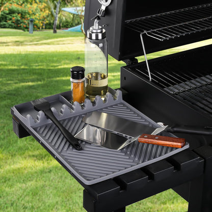 Grey Silicone Tools Mat for Griddle Kitchen Cooking Baking Countertop-Side Shelf Spatula Mat with Drip Pad for Blackstone Weber Traeger Pit Boss Flat Top Grill Smoker- BBQ Accessories Gifts for Men