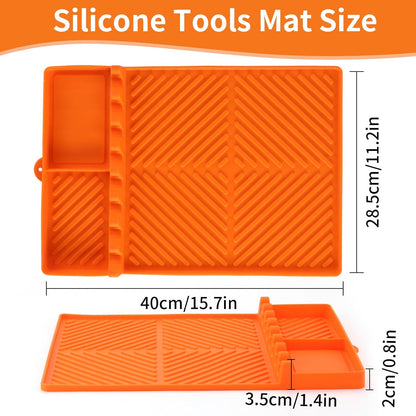 Orange Silicone Tools Mat for Griddle Kitchen Cooking Baking Countertop-Side Shelf Spatula Mat with Drip Pad for Blackstone Weber Traeger Pit Boss Flat Top Grill Smoker- BBQ Accessories Gifts for Men