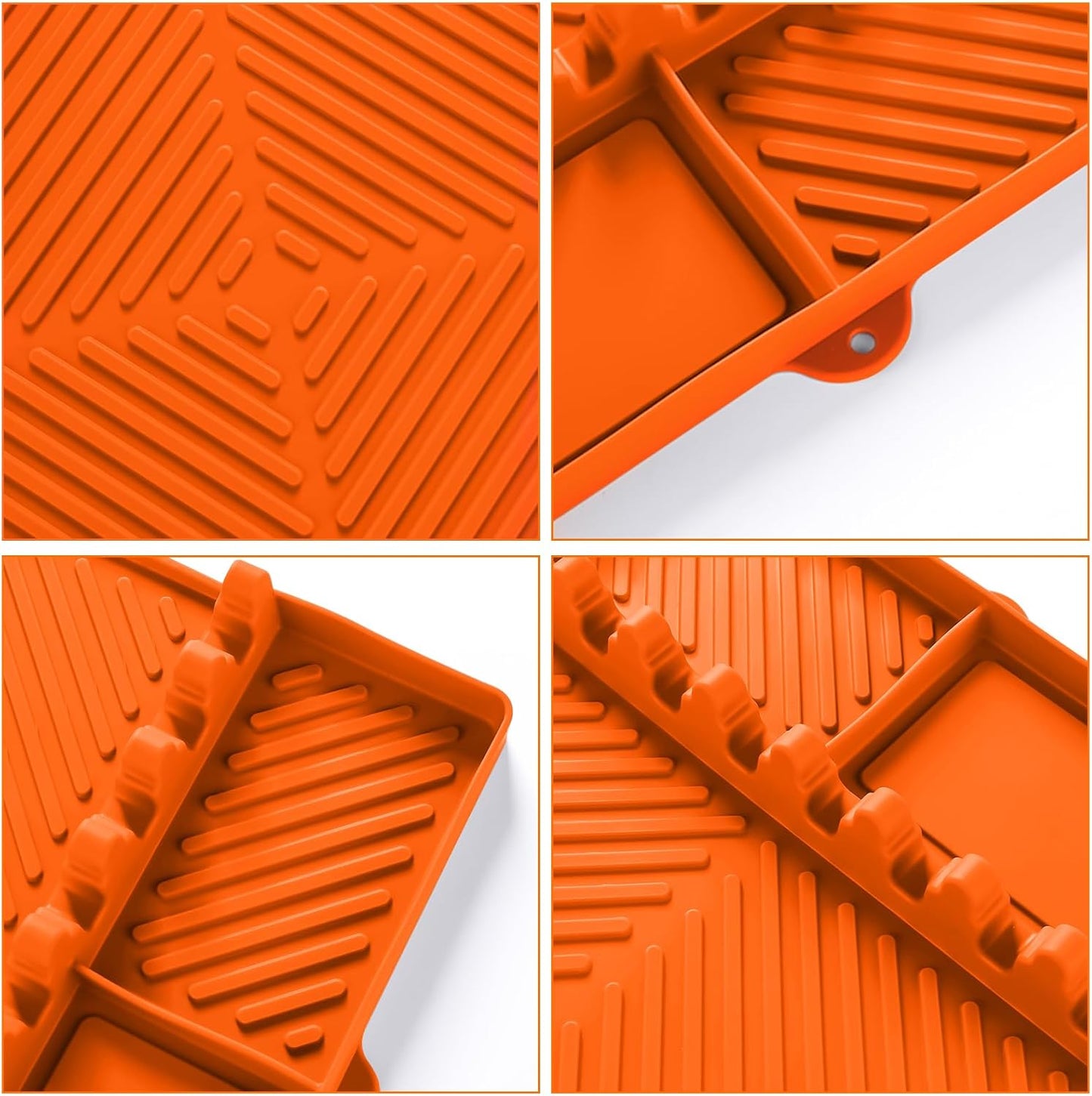 Orange Silicone Tools Mat for Griddle Kitchen Cooking Baking Countertop-Side Shelf Spatula Mat with Drip Pad for Blackstone Weber Traeger Pit Boss Flat Top Grill Smoker- BBQ Accessories Gifts for Men