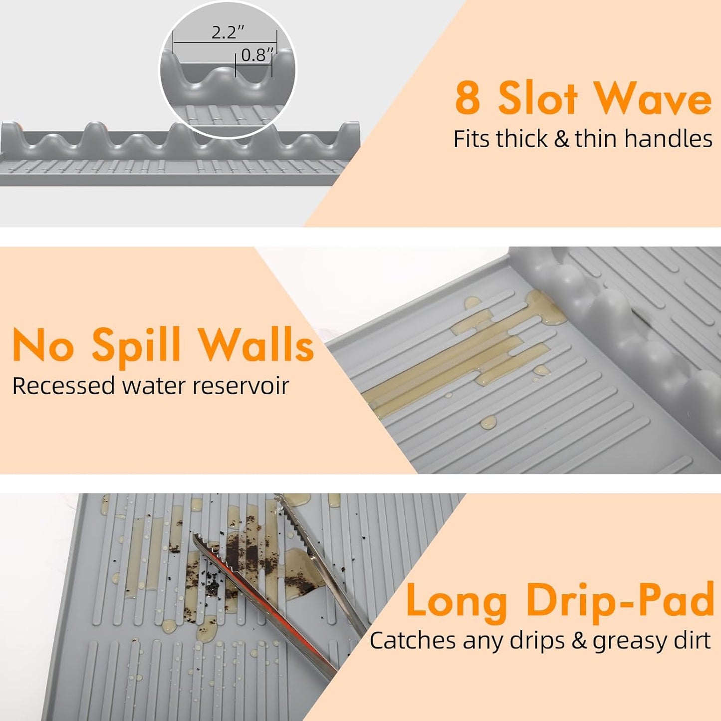 Grey Griddle Mat Compatible with Blackstone, Silicone Grill Tools Mat with Drip Pad, Spatula Mat for Outdoor Grill, Side Shelf Mat Grill Pad (Orange/Grey)