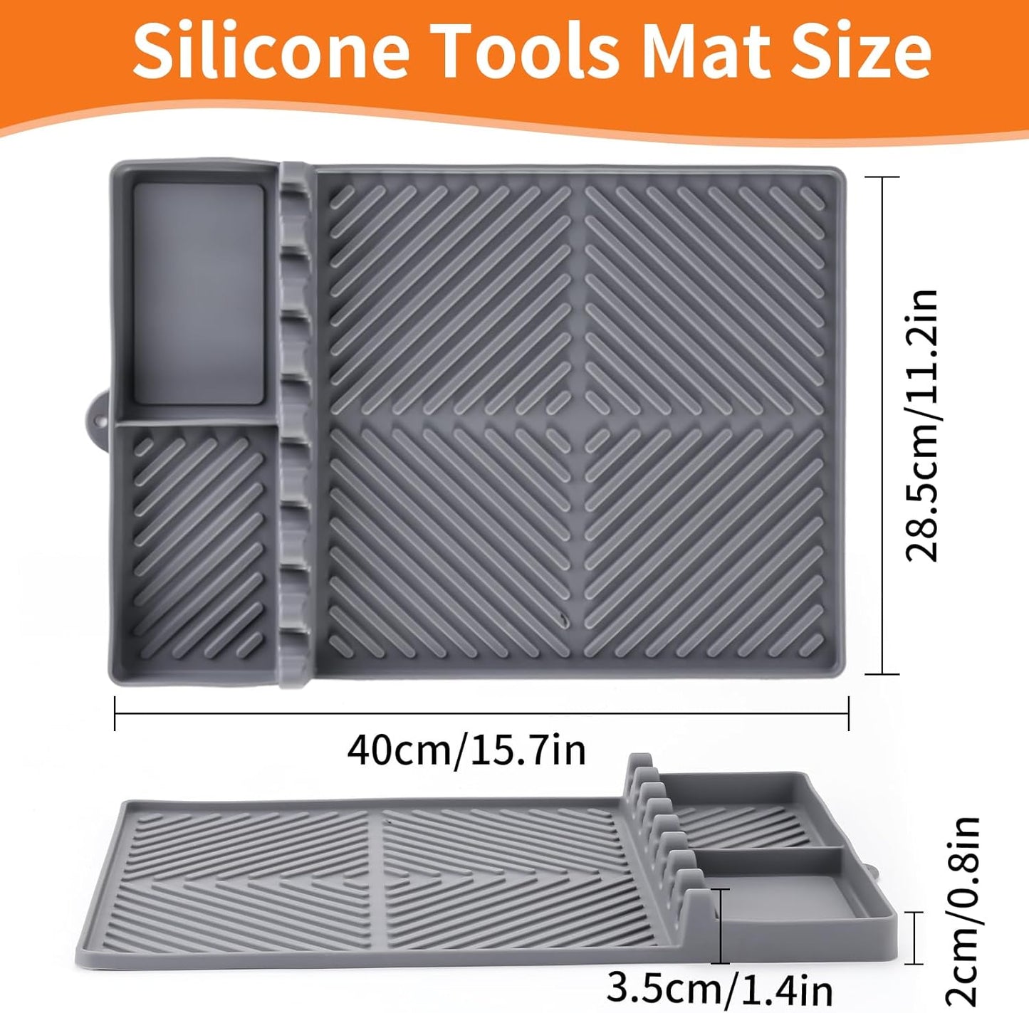 Grey Silicone Tools Mat for Griddle Kitchen Cooking Baking Countertop-Side Shelf Spatula Mat with Drip Pad for Blackstone Weber Traeger Pit Boss Flat Top Grill Smoker- BBQ Accessories Gifts for Men
