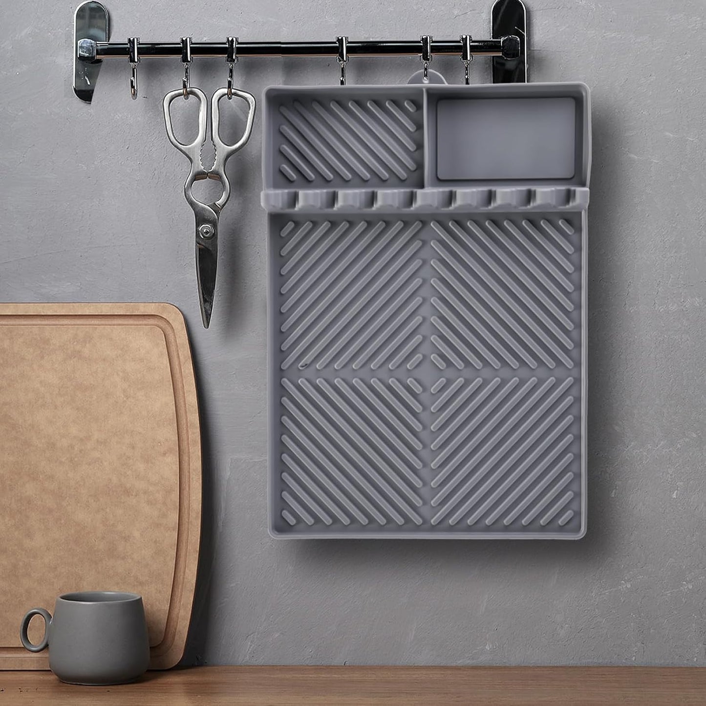 Grey Silicone Tools Mat for Griddle Kitchen Cooking Baking Countertop-Side Shelf Spatula Mat with Drip Pad for Blackstone Weber Traeger Pit Boss Flat Top Grill Smoker- BBQ Accessories Gifts for Men