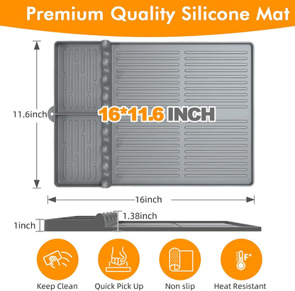 Grey Griddle Mat Compatible with Blackstone, Silicone Grill Tools Mat with Drip Pad, Spatula Mat for Outdoor Grill, Side Shelf Mat Grill Pad (Orange/Grey)
