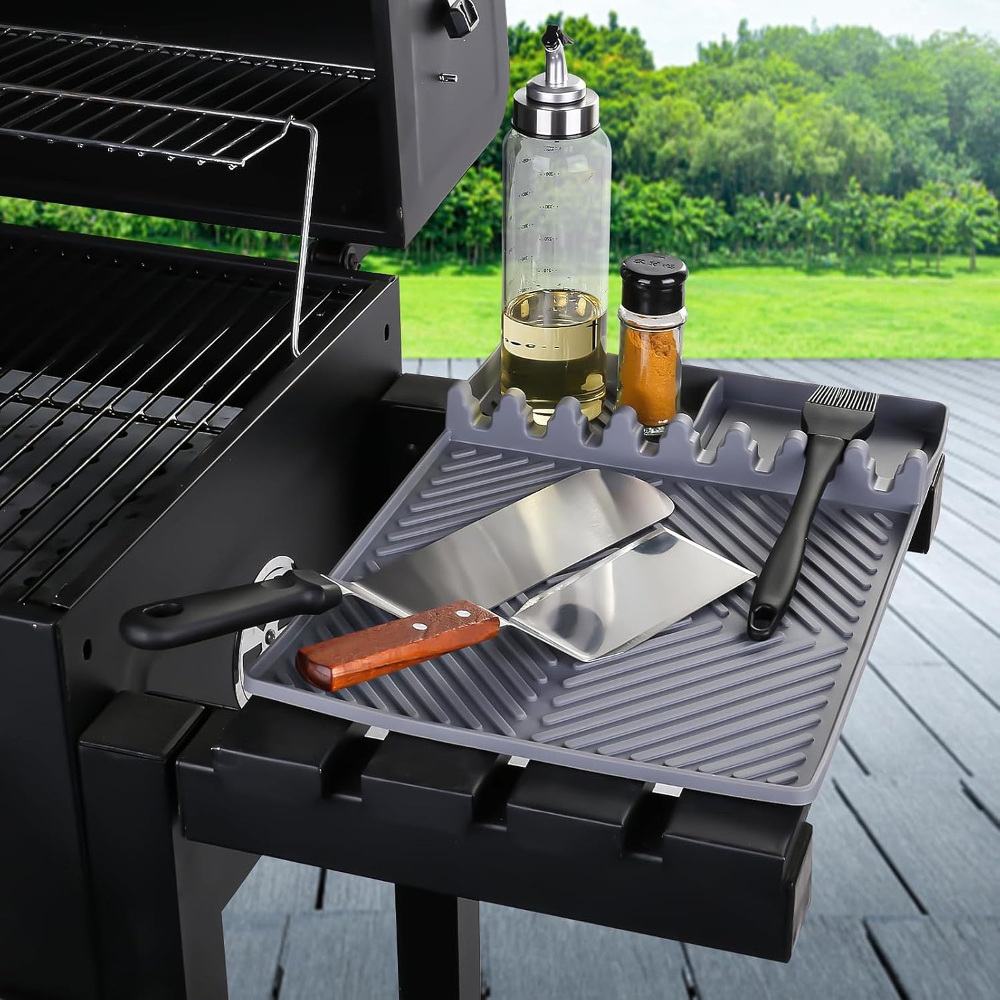 Orange Silicone Tools Mat for Griddle Kitchen Cooking Baking Countertop-Side Shelf Spatula Mat with Drip Pad for Blackstone Weber Traeger Pit Boss Flat Top Grill Smoker- BBQ Accessories Gifts for Men