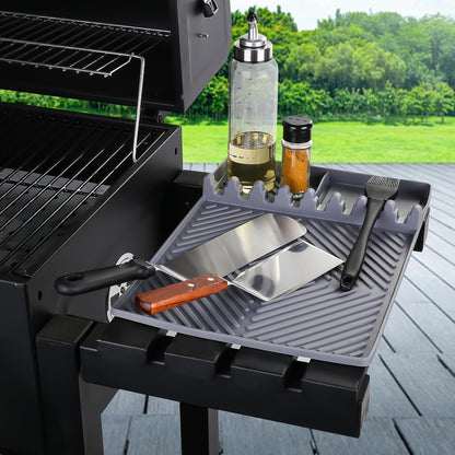 Orange Silicone Tools Mat for Griddle Kitchen Cooking Baking Countertop-Side Shelf Spatula Mat with Drip Pad for Blackstone Weber Traeger Pit Boss Flat Top Grill Smoker- BBQ Accessories Gifts for Men