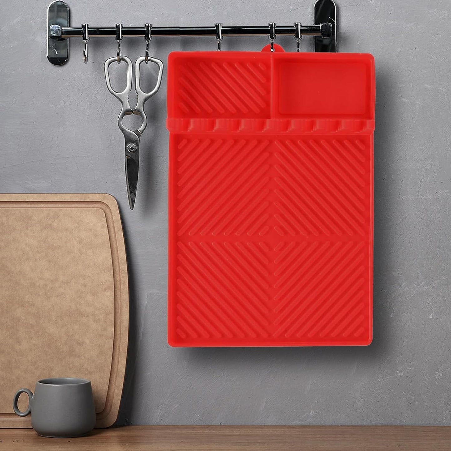 Red Silicone Tools Mat for Griddle Kitchen Cooking Baking Countertop-Side Shelf Spatula Mat with Drip Pad for Blackstone Weber Traeger Pit Boss Flat Top Grill Smoker- BBQ Accessories Gifts for Men
