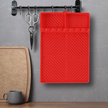 Red Silicone Tools Mat for Griddle Kitchen Cooking Baking Countertop-Side Shelf Spatula Mat with Drip Pad for Blackstone Weber Traeger Pit Boss Flat Top Grill Smoker- BBQ Accessories Gifts for Men