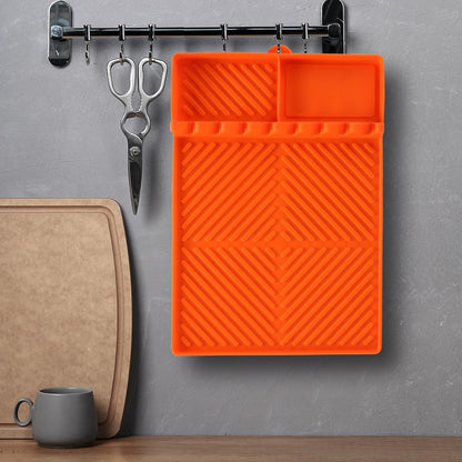 Orange Silicone Tools Mat for Griddle Kitchen Cooking Baking Countertop-Side Shelf Spatula Mat with Drip Pad for Blackstone Weber Traeger Pit Boss Flat Top Grill Smoker- BBQ Accessories Gifts for Men