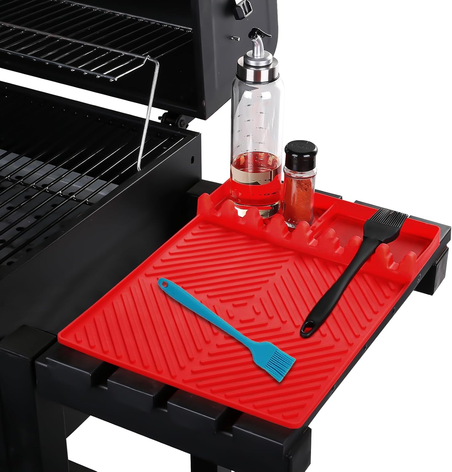 Black Silicone Tools Mat for Griddle Kitchen Cooking Baking Countertop-Side Shelf Spatula Mat with Drip Pad for Blackstone Weber Traeger Pit Boss Flat Top Grill Smoker- BBQ Accessories Gifts for Men